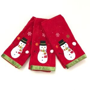 Christmas Fingertip Towels Snowman Embroidered Set Of 3 NWT Holiday Towels